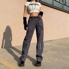 Vintage Streetwear Cargo Pants Women Harajuku Street Loose Straight Women Jeans Casual Slim Versatile High Waisted Jeans Pants
