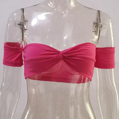 Off Shoulder Solid Knotted Tube Top