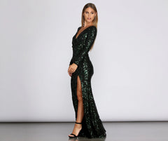 Kendall Formal High Charming Slit Sequin Dress