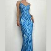 Contrast Print V Neck Backless Cami Maxi Dress