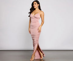Larissa Formal Ruched Charming High Slit Dress