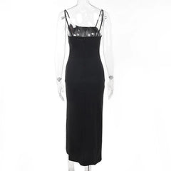 Slit Irregular Zip-Up Solid Backless Cami Midi Dress