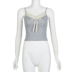 Lace Hem Contrast V Neck Bowknot Cami Top