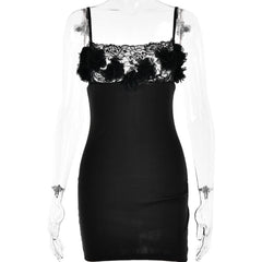 Flower Applique Lace Patchwork Backless Cami Mini Dress