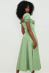 Square Neck Puff Sleeve Midi Dress
