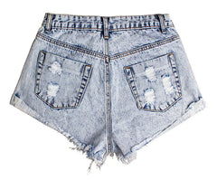 White Denim Flanging Beard Edge Pocket Shorts