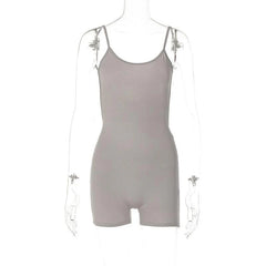 Ruched U Neck Solid Backless Cami Romper