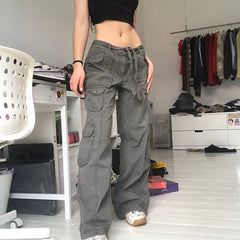 Hot Sell Quality Grunge Streetwear Cargo Pants Woman Low Waist Baggy Mom Jeans Vintage 90S Hippie Wide Leg Denim Trousers Korean Outfits