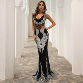Geometric Perspective Sequin Evening Dress
