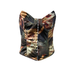 Lace Up Back Button Print Heart Neck Bustier Tube Top