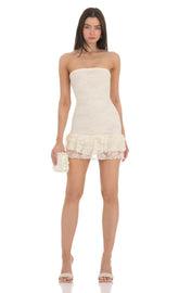 Lace Strapless Bodycon Dress in Cream