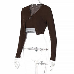 Long Sleeve Solid Textured Cami 2 Piece Crop Top