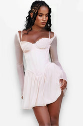 Mesh Lace Spliced Fishbone French Dress