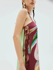 Exquisite Art Graffiti Charming Side Lace-Up Midi Dress