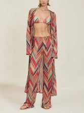 Beach Resort Geometric Print Graceful Bell Sleeve Cardigan Midi Dress