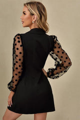 Stitching Polka-Dot Mesh Black Dress