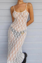 Mesh Petal Embroidery Tie-Back Cover-Up Dress