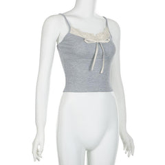 Lace Hem Contrast V Neck Bowknot Cami Top