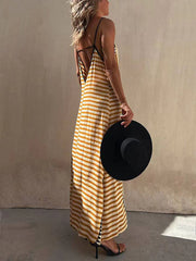 Ethnic Print Backless Charming A-Line Maxi Dress