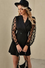 Stitching Polka-Dot Mesh Black Dress
