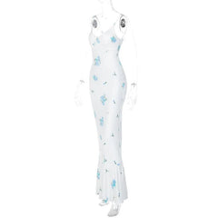 Flower Print Contrast V Neck Ruched Cami Maxi Dress