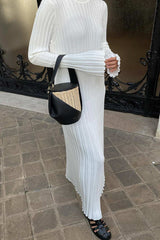 Solid Ribbed Knit Tie-Waist Dress