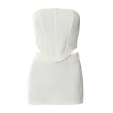 Textured Backless Solid Sleeveless Tube Top Mini Skirt Set