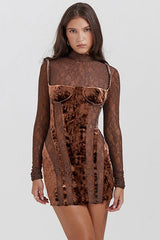 High-Neck Lace Long-Sleeved Slim Dress