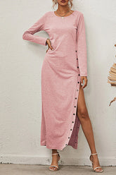 Solid Buckle Slit O Neck A Line Dresses(8 Colors)