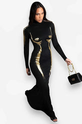 3D Body Printing High-Neck Casual Dress
