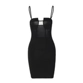 Solid Mesh Patchwork Backless Cami Mini Dress