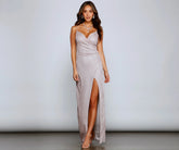 Zenni Formal High Charming Slit Glitter Dress