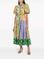 Exquisite Retro Floral Print Graceful Puff Sleeve Midi Dress