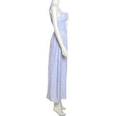 Smocked Drawstring Flower Print Backless Cami Maxi Dress