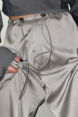 Satin Drawstring Low-Waisted Long Pants