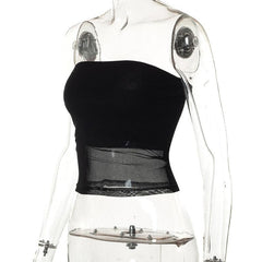 Solid Sleeveless Mesh Backless Tube Top