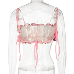 Backless Self Tie Ruched Flowers Print Contrast Cami Top - Final Sale