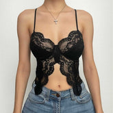 Lace Slit V Neck Solid Backless Cami Crop Top