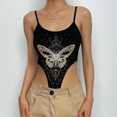 Butterfly Pattern U Neck Contrast Backless Cami Top