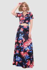 V-Neck Printed Waist-Revealing Two-Piece Dress