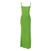 Backless Square Neck Lace Up Backless Solid Slit Cami Midi Dress
