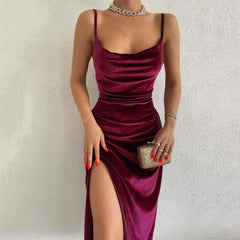 Festive Cheer Velvet Charming Slit Midi Dress
