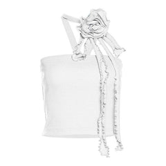 Sleeveless Solid Halter Flower Applique Backless Crop Top