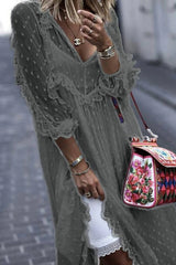 Fashion Casual Solid See-Through V Neck Princess Dresses���Without Strap���(4 Colors)���