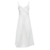 Solid V Neck Slit Ruffle Ruched Backless Cami Crop Top