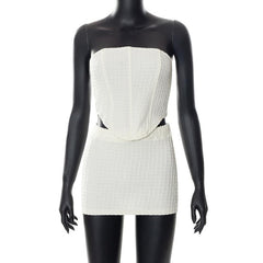 Textured Backless Solid Sleeveless Tube Top Mini Skirt Set