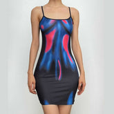 Print Contrast U Neck Backless Cami Mini Dress
