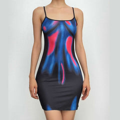 Print Contrast U Neck Backless Cami Mini Dress