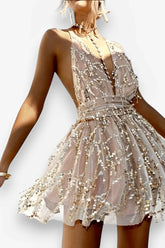 Backless Sequin V-Neck Suspender Dress