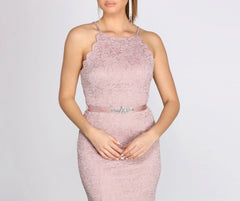Rosella Lace Scallop Rhinestone Graceful Ribbon Belt Mermaid Dress